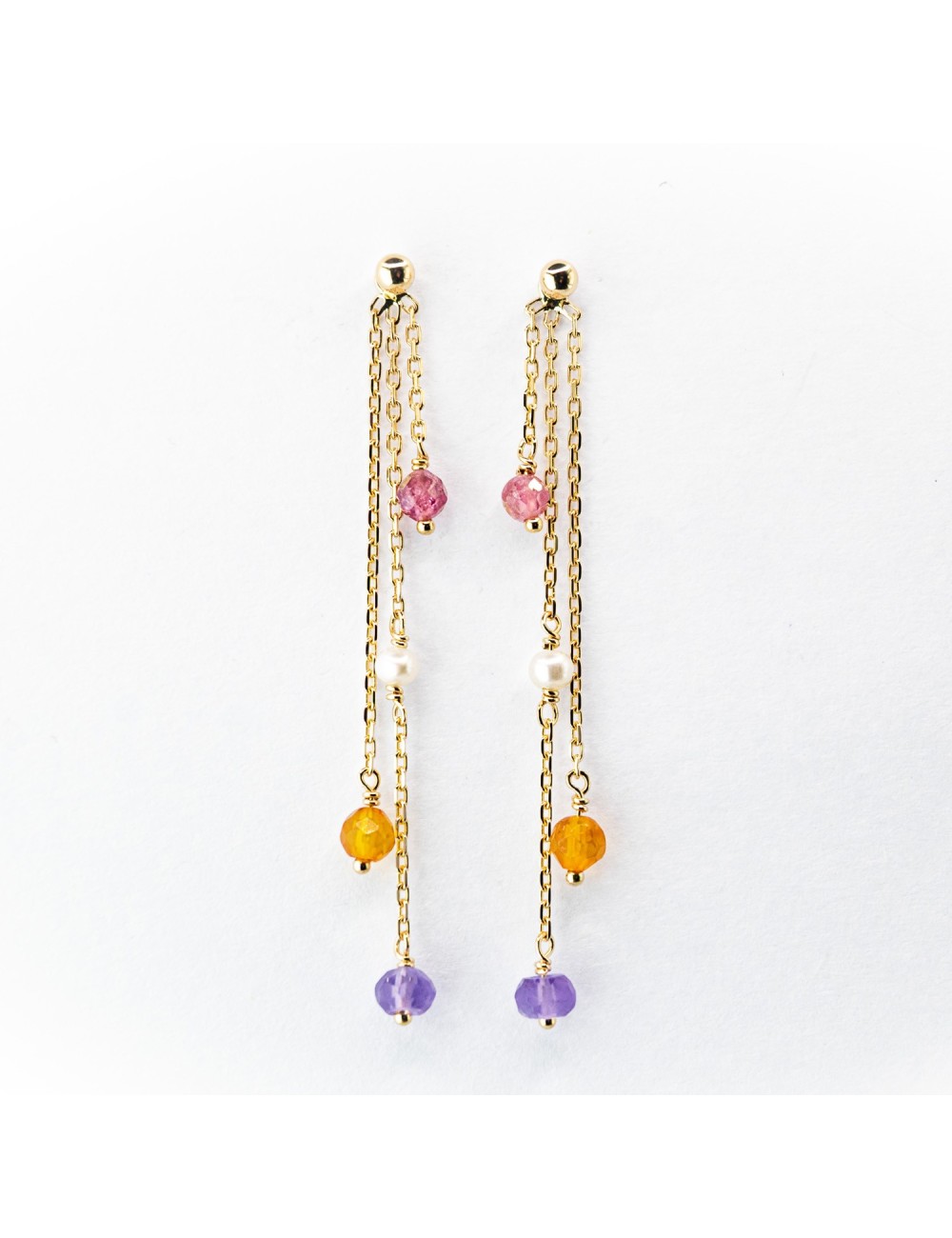 Boucles d’oreilles cascade de pierres - Or jaune 750 millièmes (18 carats)