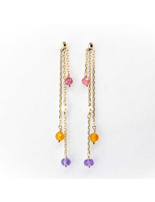 Boucles d’oreilles cascade de pierres - Or jaune 750 millièmes (18 carats)