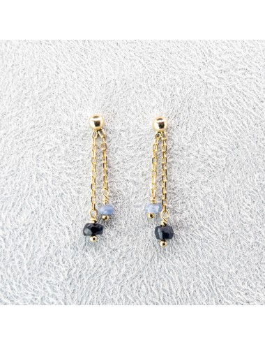 Boucles d'oreilles double saphir - Or Jaune 750 millièmes (18 carats)
