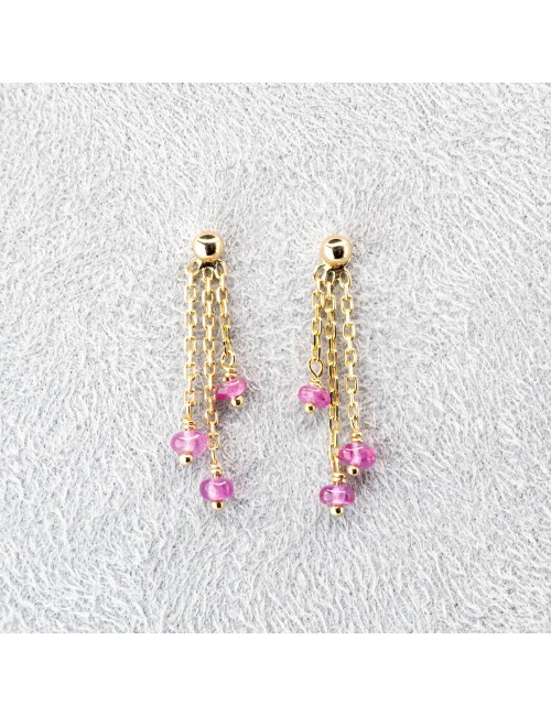 Boucles d'oreilles 6 rubis pendants - Or Jaune 750 millièmes (18 carats)