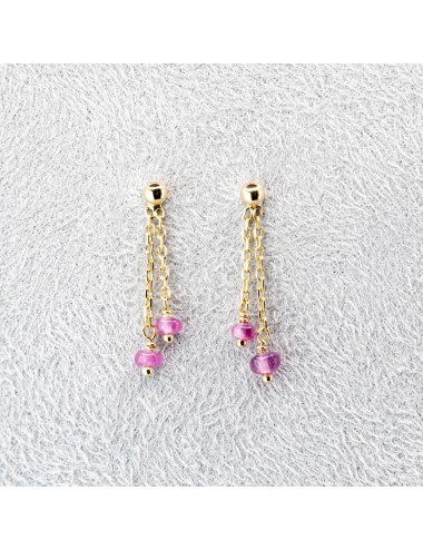 Boucles d'oreilles 2 pendants ornées de rubis - Or jaune 750 millièmes (18 carats)