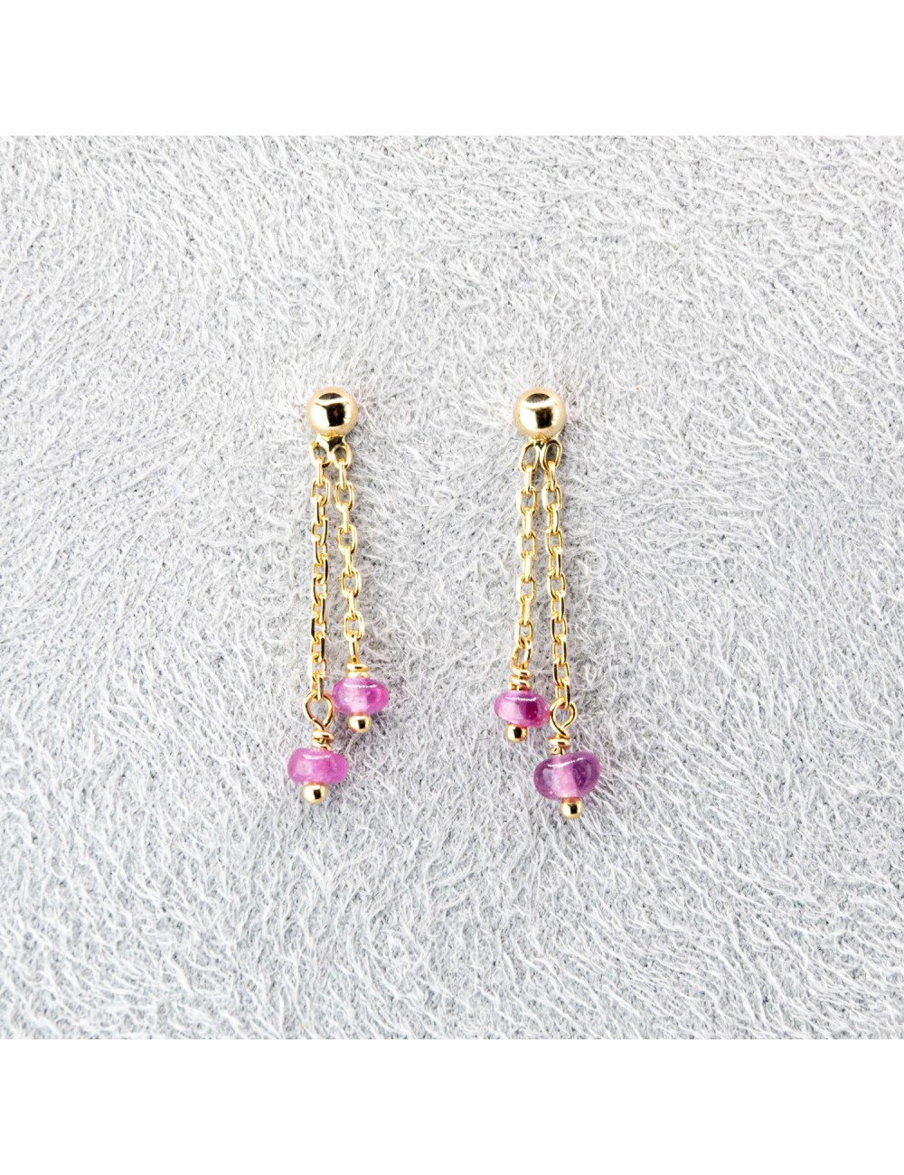 Boucles d'oreilles 2 pendants ornées de rubis - Or jaune 750 millièmes (18 carats)