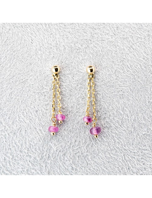 Boucles d'oreilles 2 pendants ornées de rubis - Or jaune 750 millièmes (18 carats)
