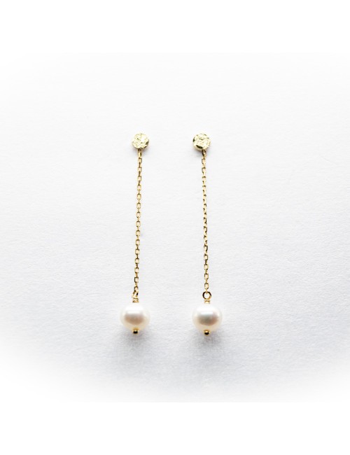 Boucles d’oreilles pendantes nacrée - Or jaune ou rose 750 millièmes (18 carats)