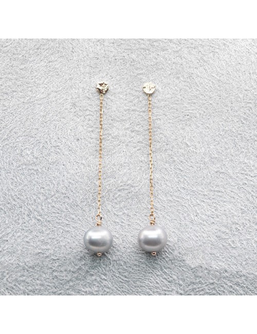 Boucles d’oreilles pendantes perles grise traitées - Or jaune ou rose 750 millièmes (18 carats)