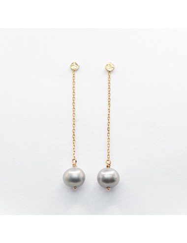 Boucles d’oreilles pendantes perles grise traitées - Or jaune ou rose 750 millièmes (18 carats)