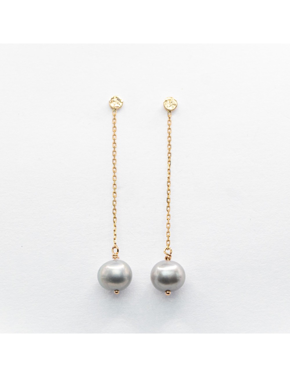 Boucles d’oreilles pendantes perles grise traitées - Or jaune ou rose 750 millièmes (18 carats)