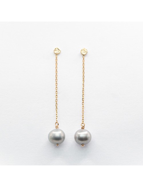 Boucles d’oreilles pendantes perles grise traitées - Or jaune ou rose 750 millièmes (18 carats)