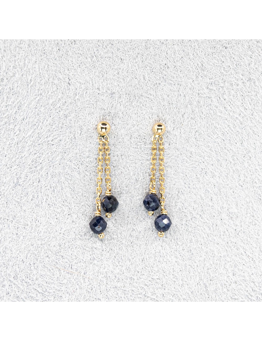 Boucles d’oreilles double saphirs en suspension - Or jaune 750 millièmes (18 carats)