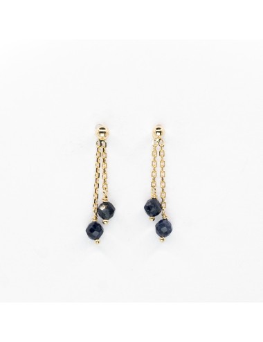 Boucles d’oreilles double saphirs en suspension - Or jaune 750 millièmes (18 carats)