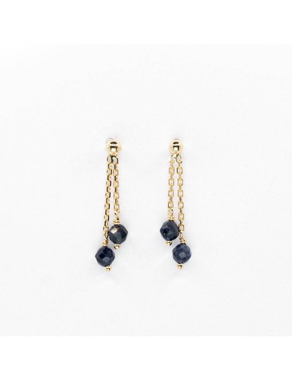Boucles d’oreilles double saphirs en suspension - Or jaune 750 millièmes (18 carats)