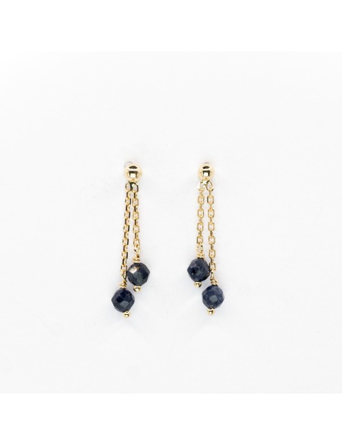 Boucles d’oreilles double saphirs en suspension - Or jaune 750 millièmes (18 carats)
