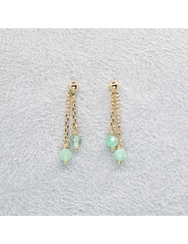 Boucles d’oreilles double émeraudes en suspension - Or jaune 750 millièmes (18 carats)