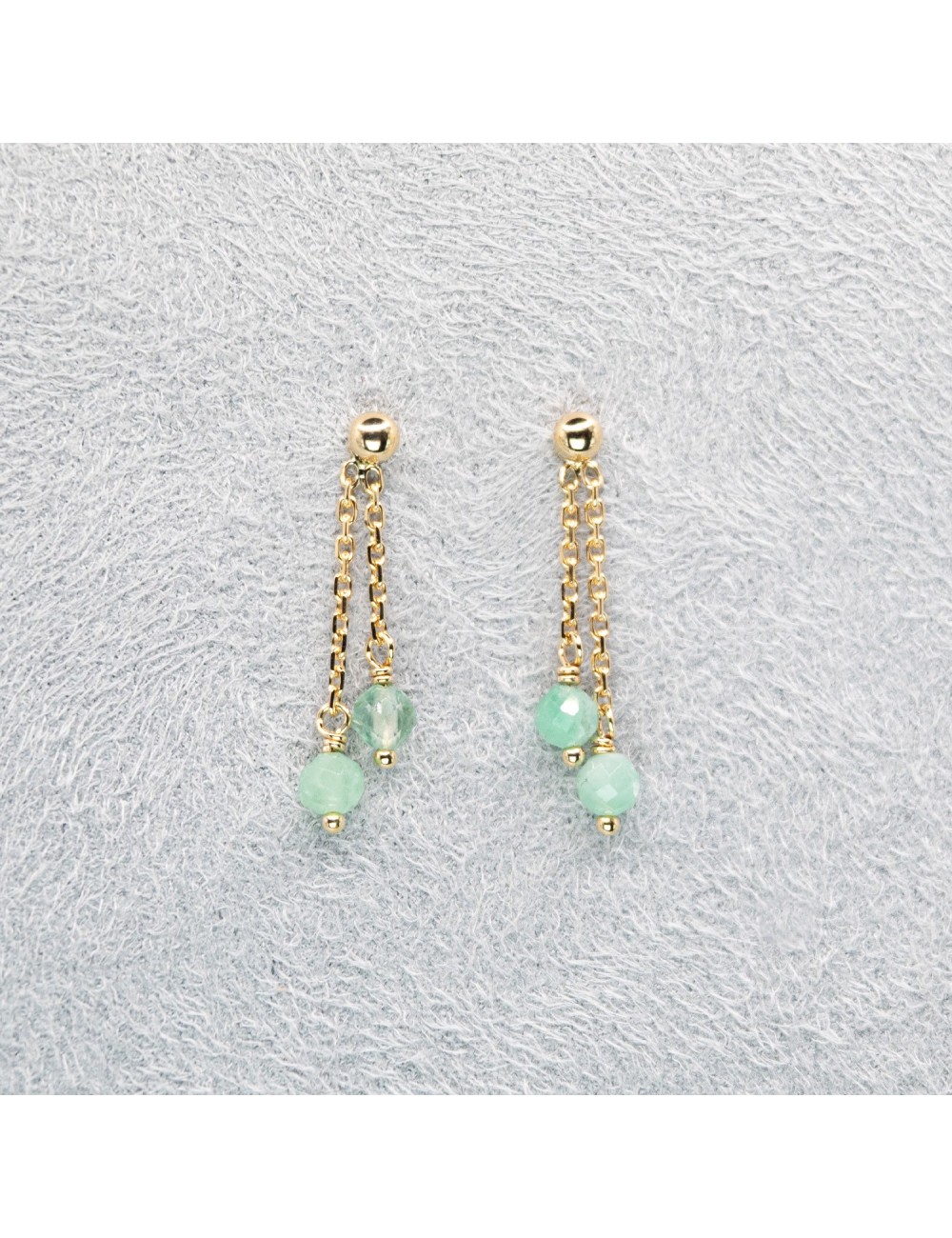Boucles d’oreilles double émeraudes en suspension - Or jaune 750 millièmes (18 carats)