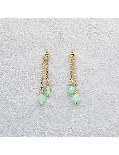 Boucles d’oreilles double émeraudes en suspension - Or jaune 750 millièmes (18 carats)