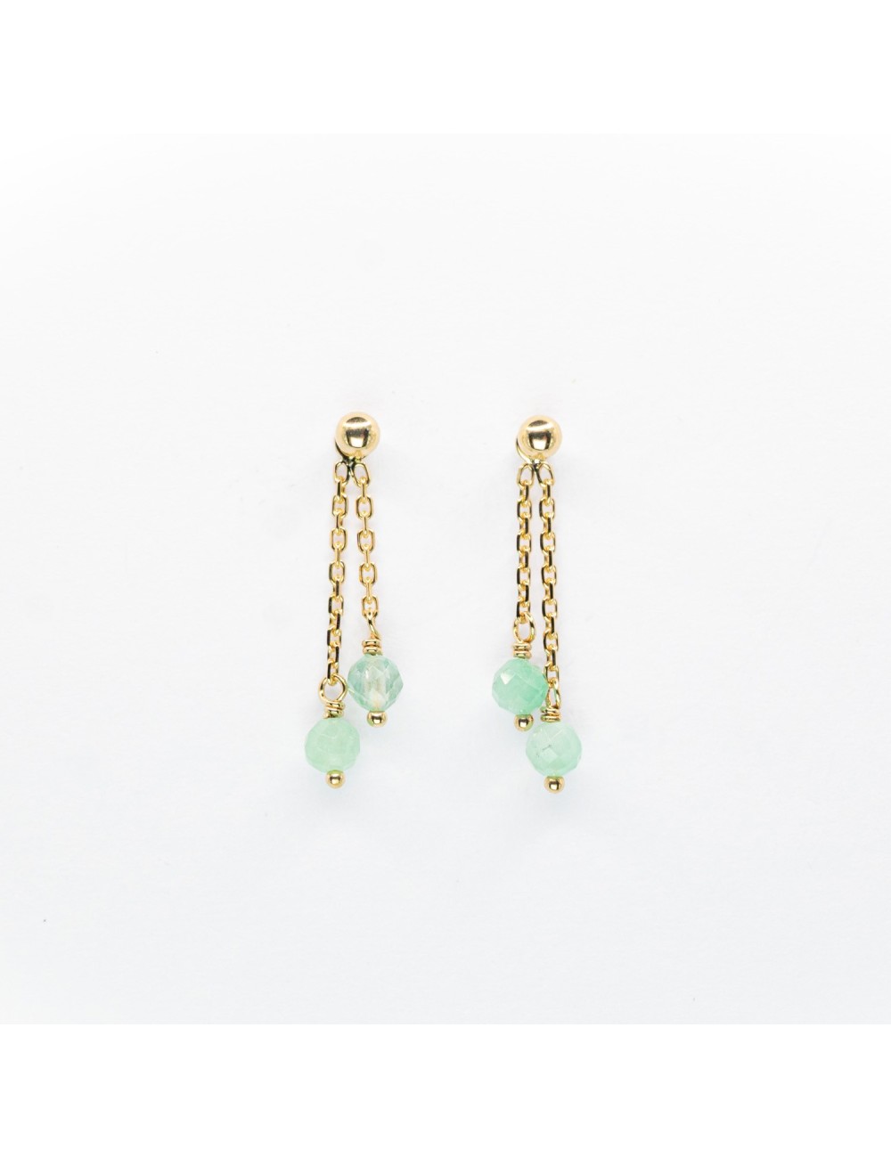 Boucles d’oreilles double émeraudes en suspension - Or jaune 750 millièmes (18 carats)