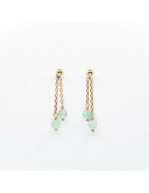 Boucles d’oreilles double émeraudes en suspension - Or jaune 750 millièmes (18 carats)