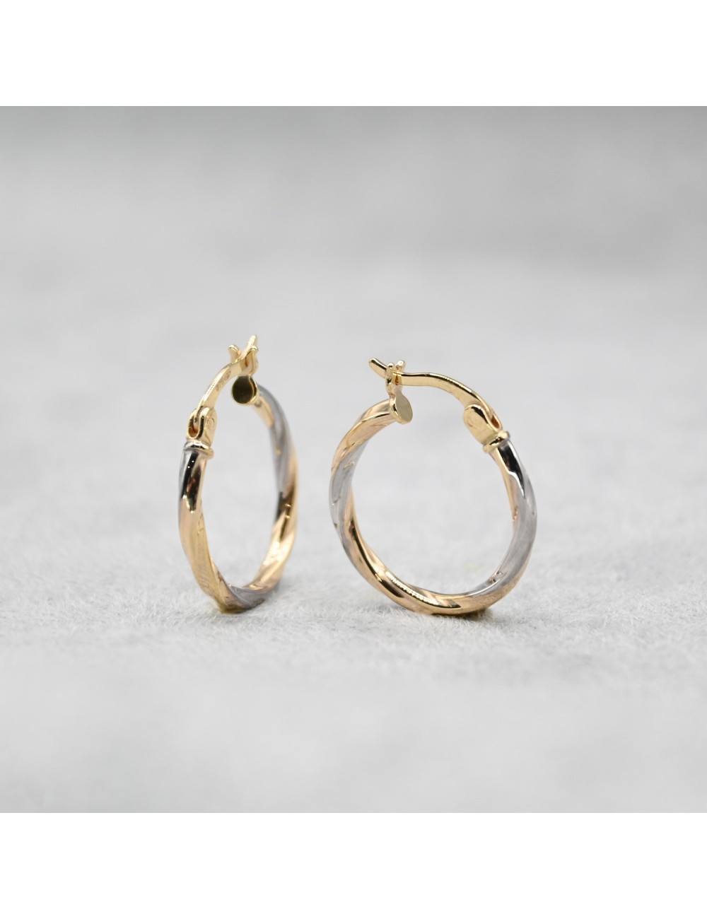 Créoles rondes torsadées - Or bicolore 375 millièmes (9 carats)