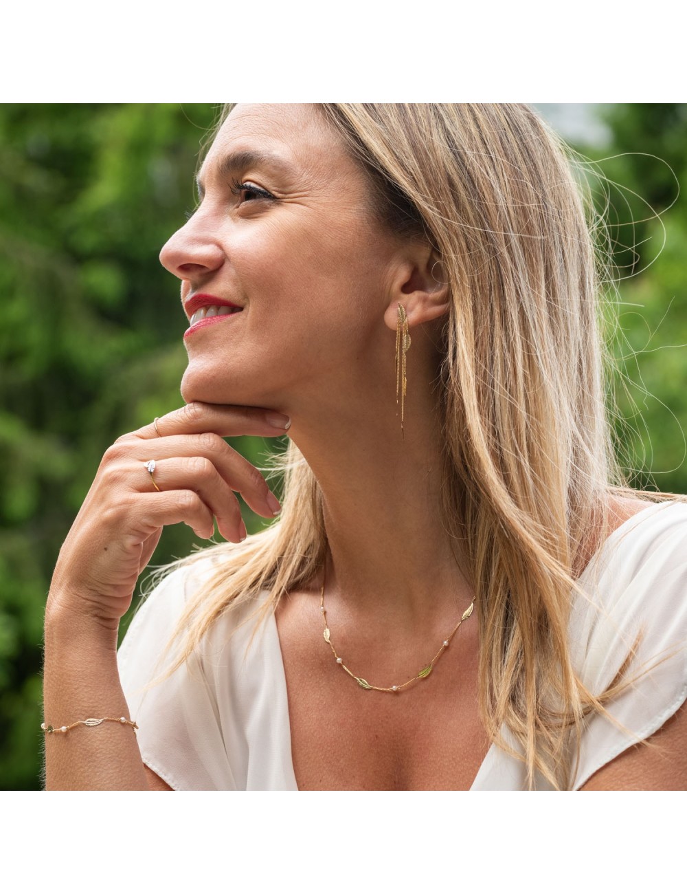 Boucles d'oreilles pluie de moyennes plumes d'or - Or Jaune ou Or Blanc 375 millièmes (9 Carats)