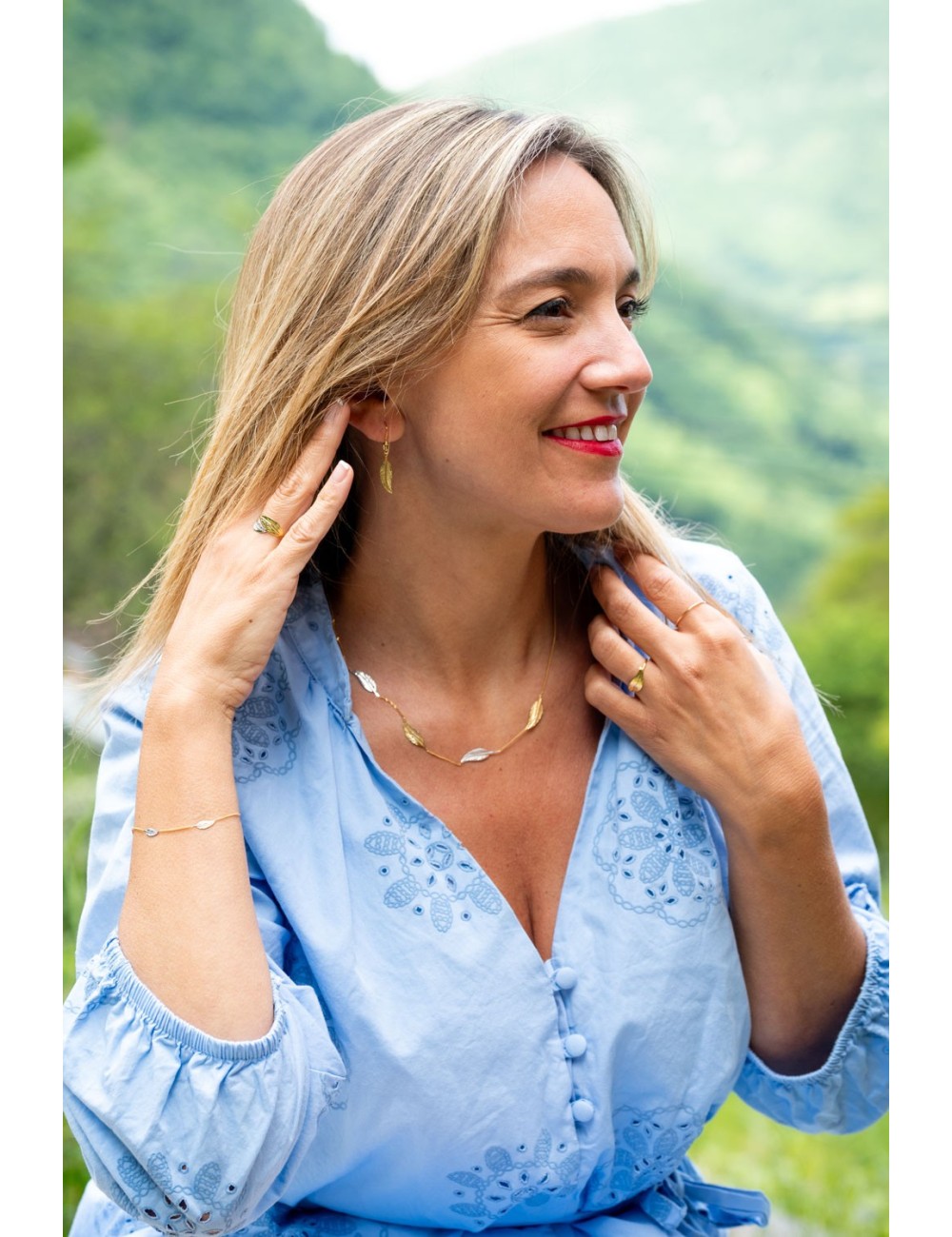 Boucles d'oreilles plume d'Or libre sur crochet - Or Jaune ou Or Blanc 375 millièmes (9 Carats)