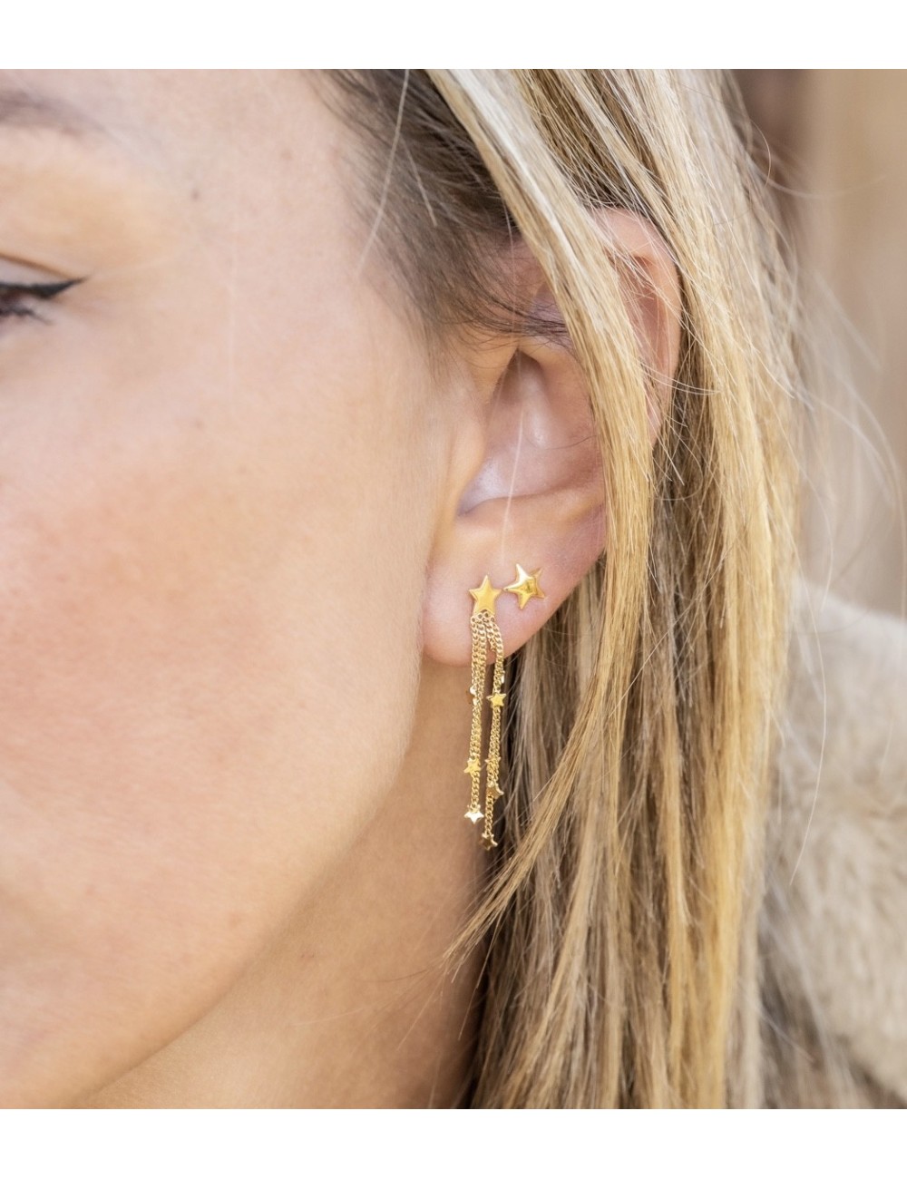 Boucles d'oreilles chute céleste étoilé - Or Jaune ou Or Blanc 375 millièmes (9 Carats)