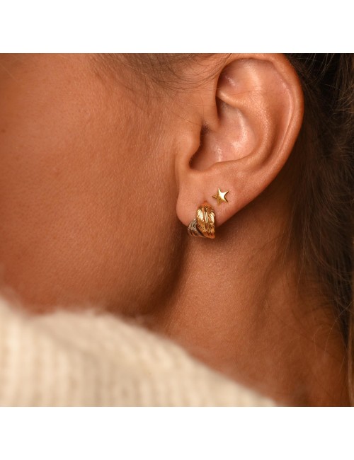 Boucles d'oreilles grande créole ailée - Or Bicolore 375 millièmes (9 Carats)