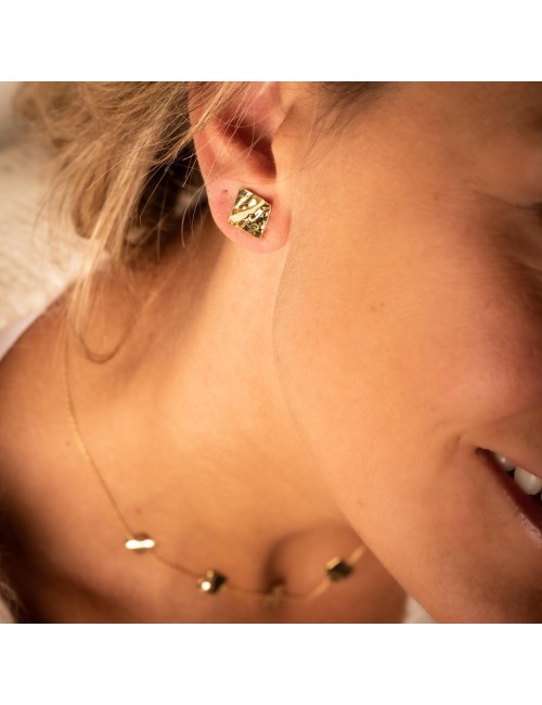 Boucles d'oreilles grand carré d'or froissé - Or Jaune 750 millièmes (18 Carats)