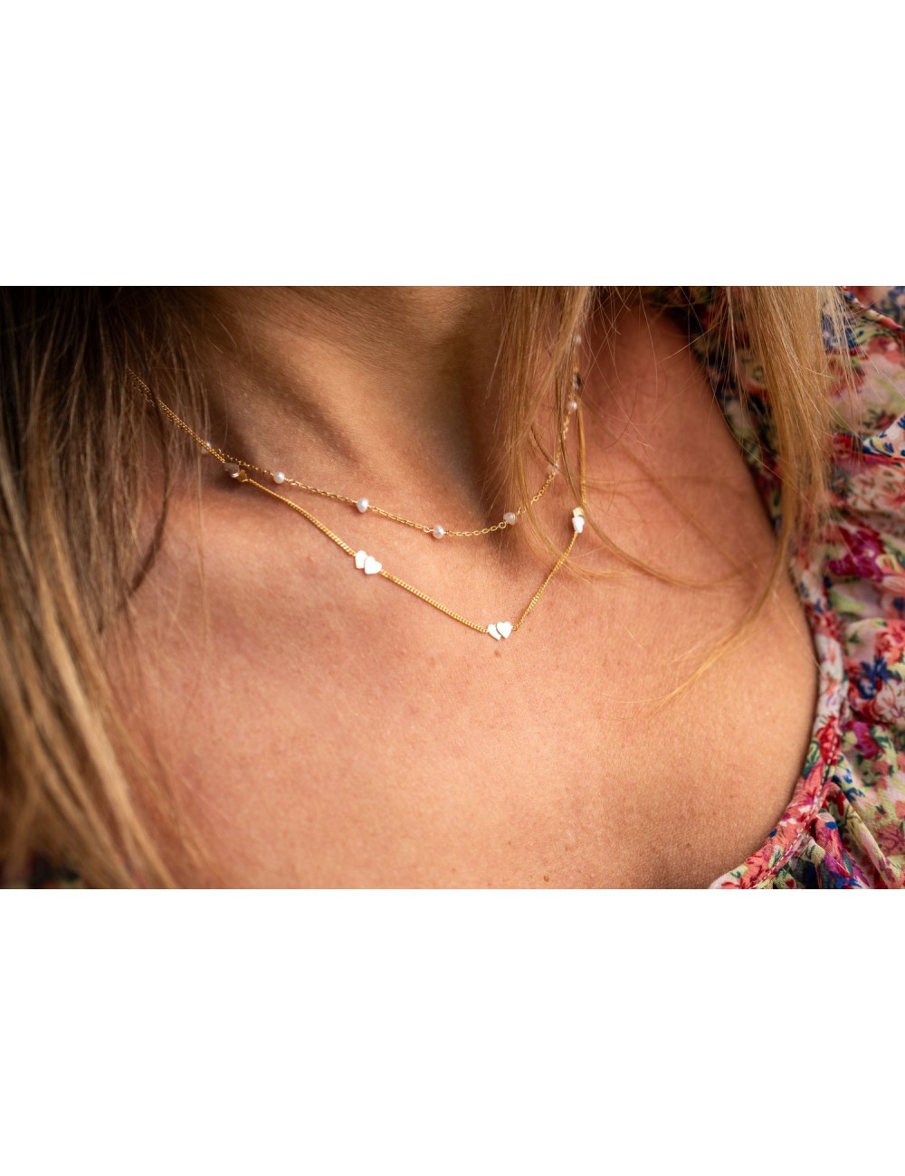 Collier duo de cœurs - Or Bicolore 375 millièmes (9 carats)