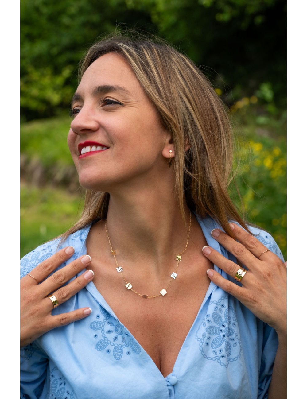 Collier de carrés lumineux froissés - Or Jaune ou Or Blanc 375 millièmes (9 Carats)