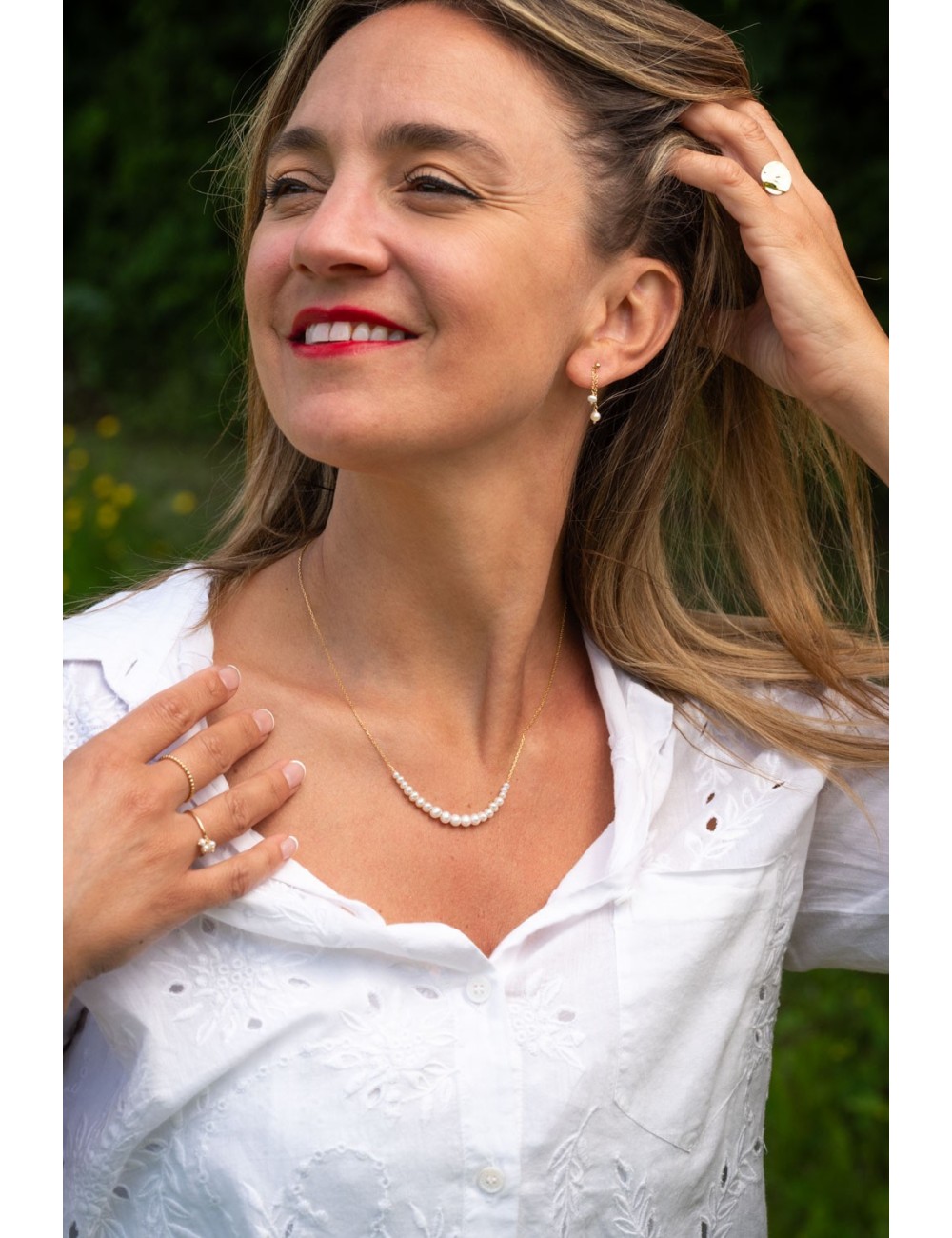 Collier sillage de perles glissées - Or Jaune ou Or Blanc 375 millièmes (9 Carats)