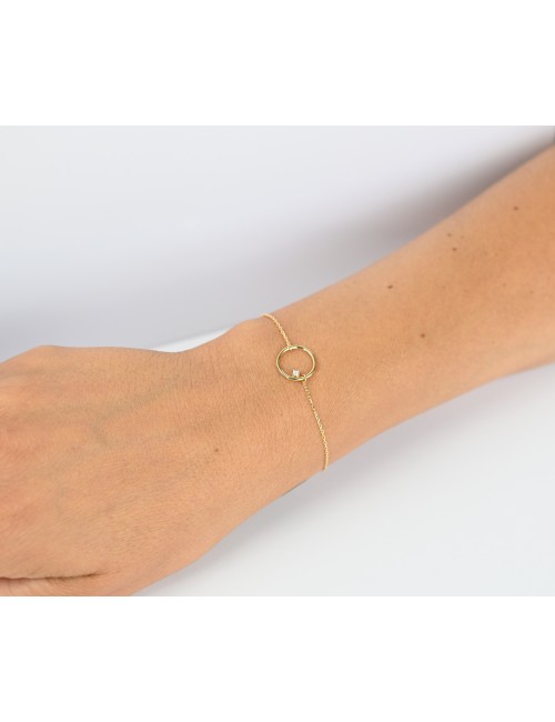 Bracelet cercle en fil, serti d’un diamant de laboratoire - Or Jaune ou Or Blanc 375 millièmes (9 Carats)