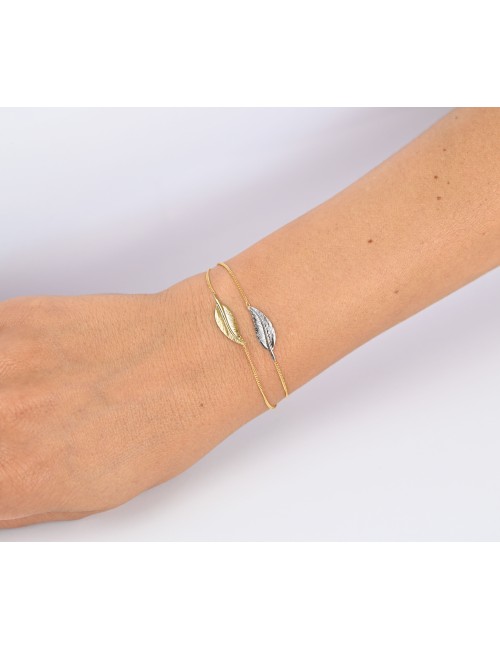 Bracelet double plumes - Or Jaune et Blanc 375 millièmes (9 carats)