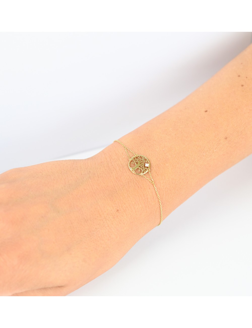 Bracelet l'arbre de vie d'Or et son diamant de 0,03 carats - Or Jaune 750 millièmes (18 Carats)
