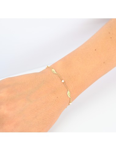 Bracelet petites plumes d'or et perles d'eau douce - Or Jaune 750 millièmes (18 Carats)