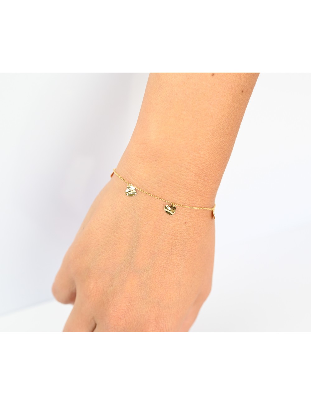 Bracelet ballade de coeurs froissés - Or jaune ou blanc 375 millièmes (9 carats)