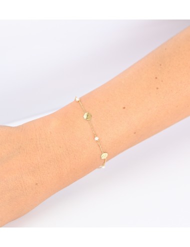 Bracelet petites perles et petit ronds froissés - Or jaune ou blanc 375 millièmes (9 carats)