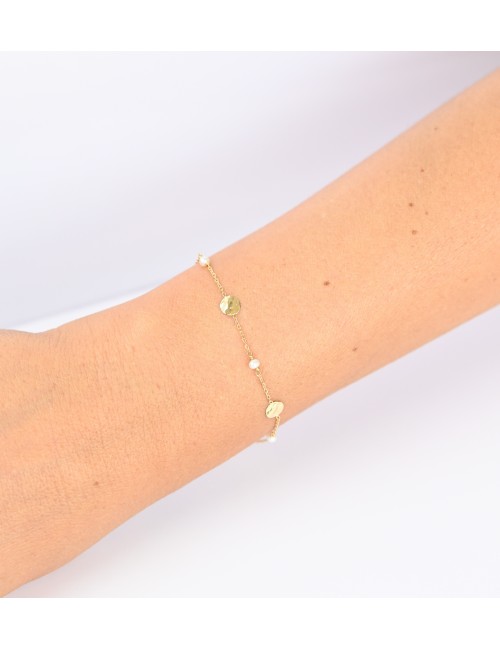 Bracelet petites perles et petit ronds froissés - Or jaune ou blanc 375 millièmes (9 carats)