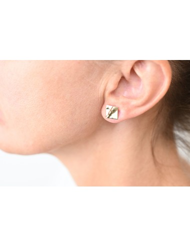 Boucles d'oreilles grand carré d'or froissé - Or Jaune 750 millièmes (18 Carats)