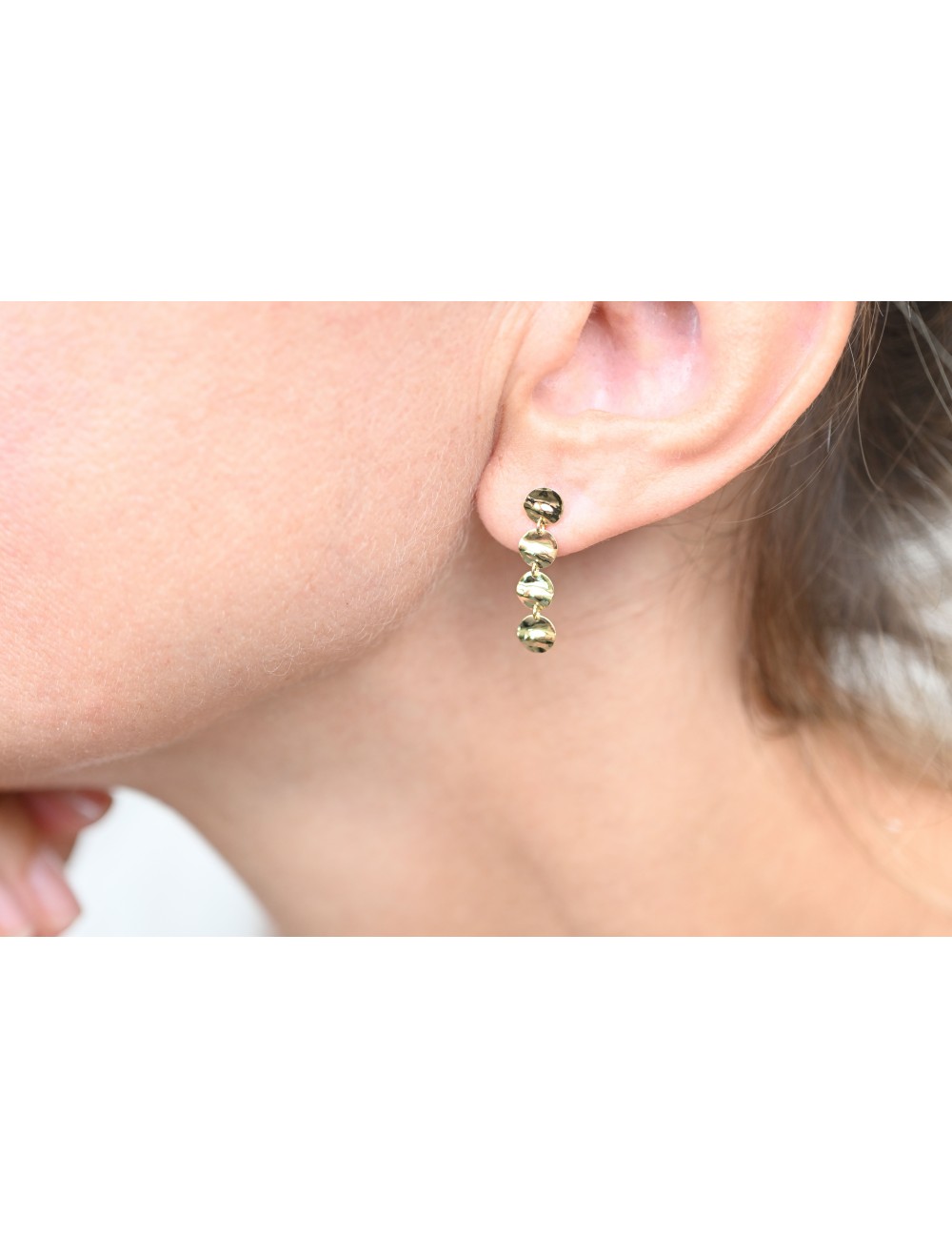 Boucles d'oreilles chute de ronds froissés - Or Jaune ou Or Blanc 375 millièmes (9 Carats)