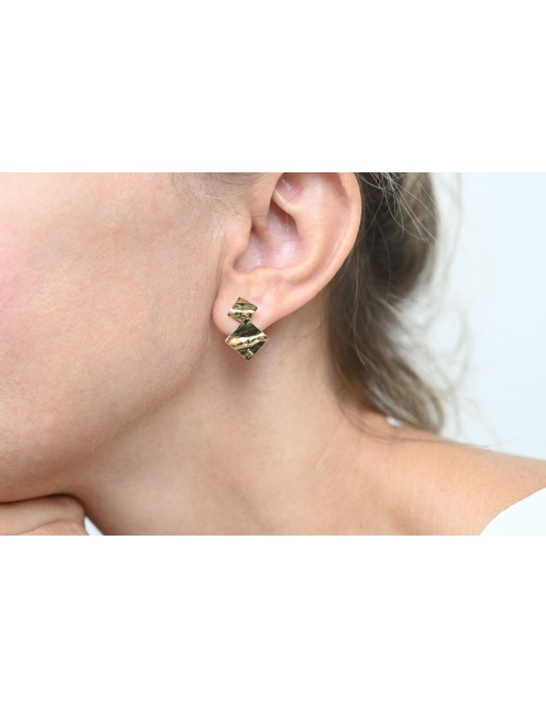 Duo de losanges froissés - Or Jaune 750 millièmes (18 Carats)