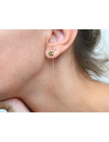 Boucles d'oreilles rond froissé & chaîne glissante - Or Jaune ou Or Blanc 375 millièmes (9 Carats)