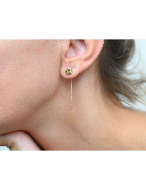 Boucles d'oreilles rond froissé & chaîne glissante - Or Jaune ou Or Blanc 375 millièmes (9 Carats)