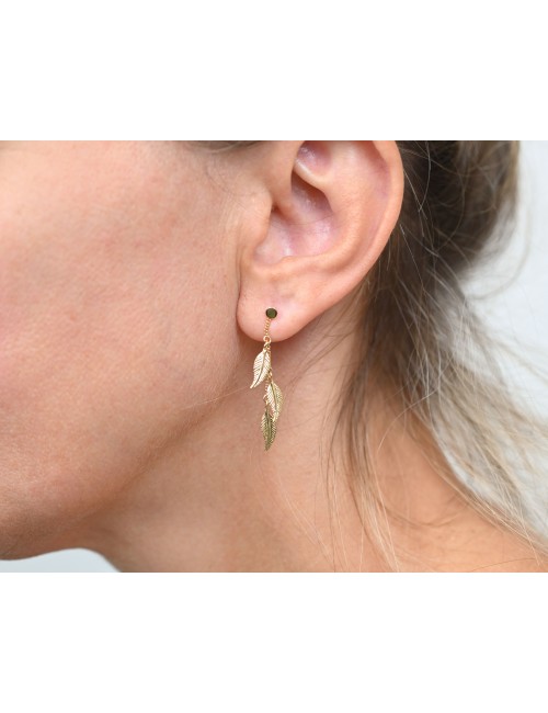 Boucles d’oreilles triples plumes volante - Or jaune ou blanc 375 millièmes (9 carats)