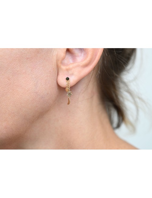Boucles d'oreilles trio d'Or suspendus - Or Jaune ou Or Blanc 375 millièmes (9 Carats)