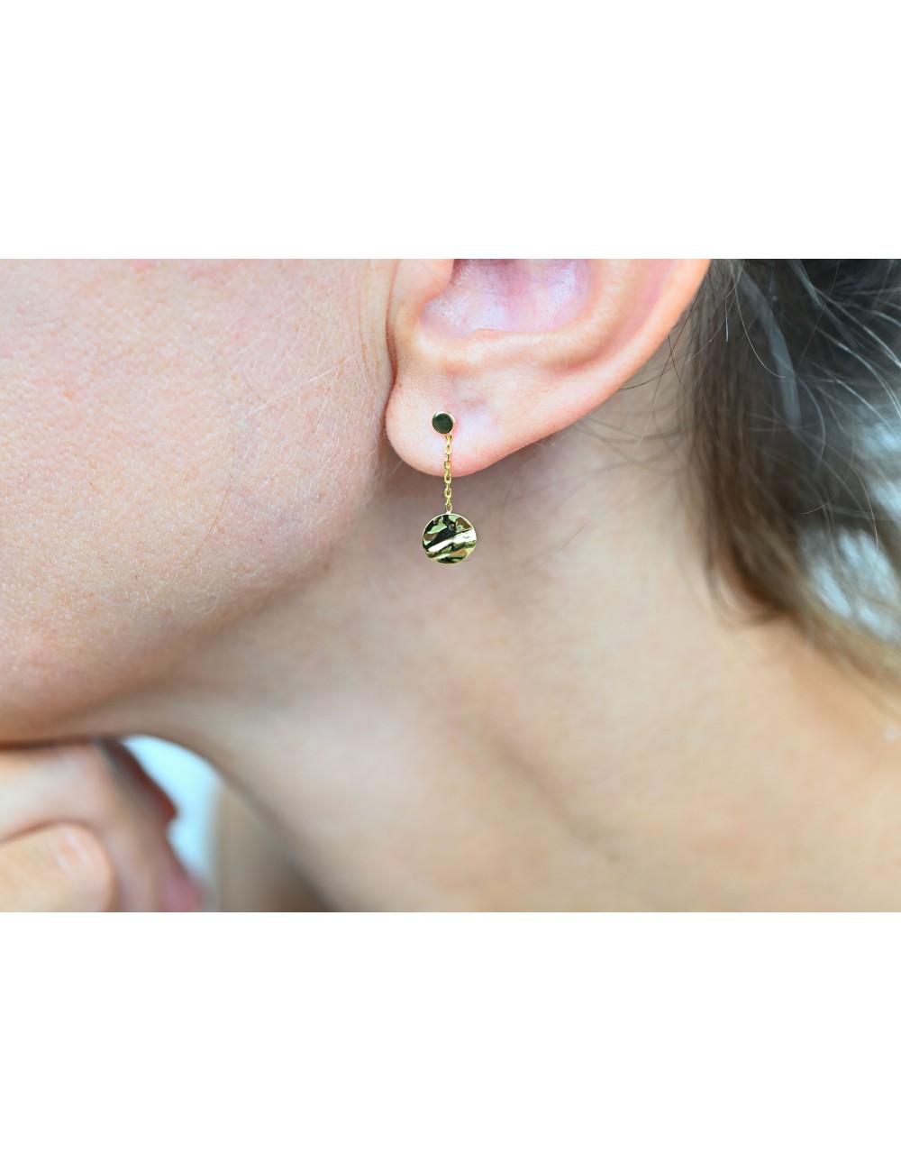 Boucles d’oreilles rond d’Or froissé tombant - Or jaune 750 millièmes (18 carats)