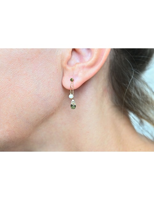 Boucles d’oreilles la goutte froissée et sa perle d'eau douce - Or Jaune ou Or Blanc 375 millièmes  (9 Carats)