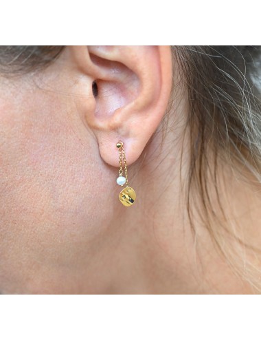 Boucles d’oreilles duo perle et rond froissé - Or jaune ou blanc 375 millièmes (9 carats)