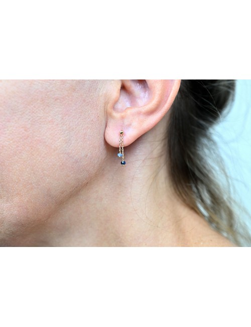 Boucles d'oreilles double saphir - Or Jaune 750 millièmes (18 carats)