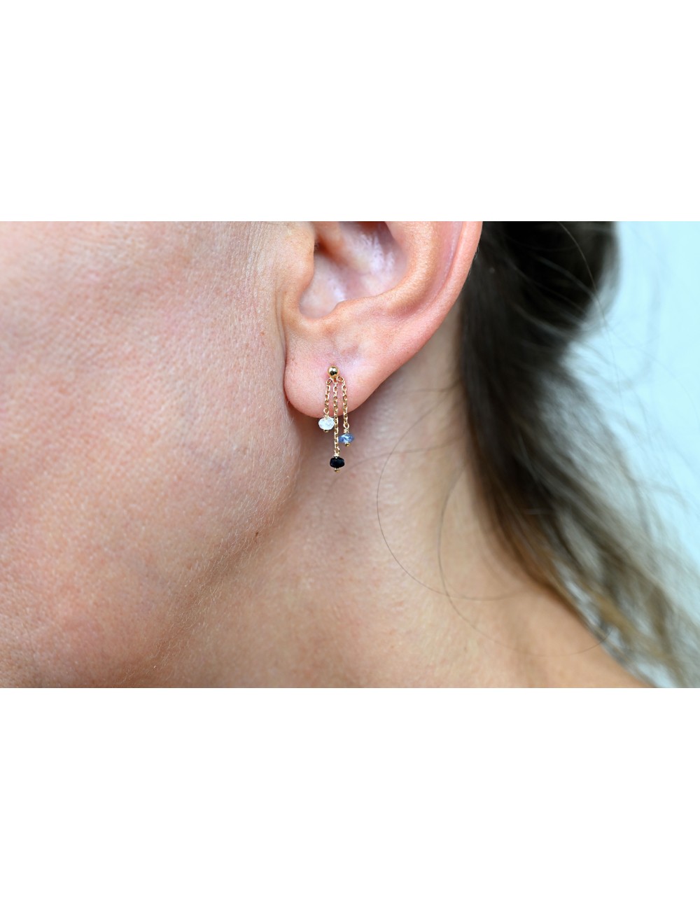 Boucles d'oreilles triple saphir - Or Jaune 750 millièmes (18 carats)