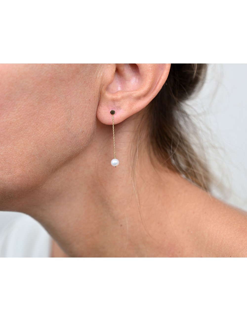 Boucles d’oreilles pendantes nacrée - Or jaune ou rose 750 millièmes (18 carats)